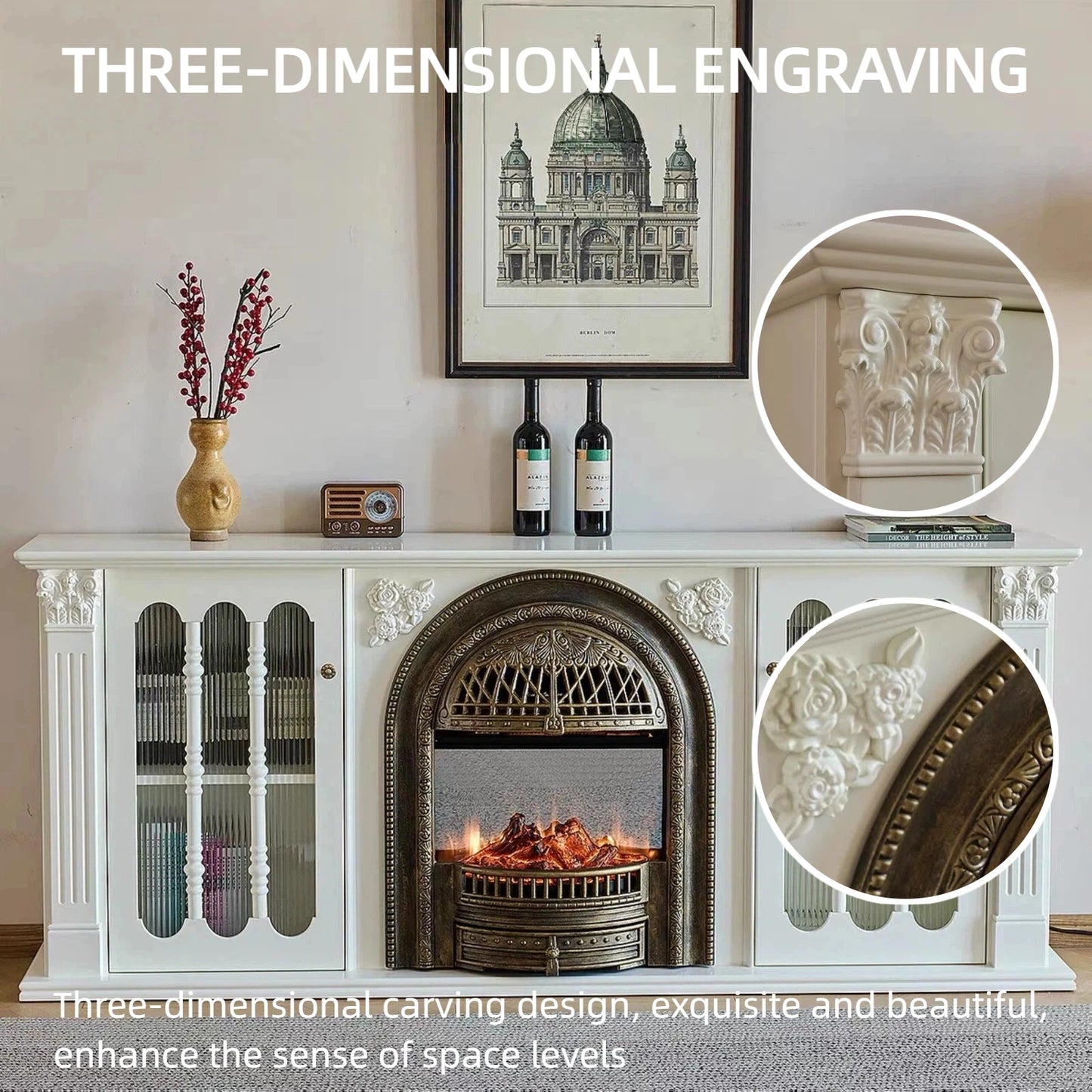 Aihm-Lon Spacious Electric Fireplace Includes Birdcage Heating Firebox 71”-95”