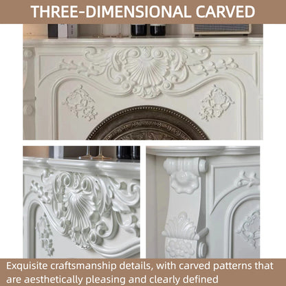 Aihm-Lon Electric Fireplace with Real Flame Insert and White Carving 43”-59”