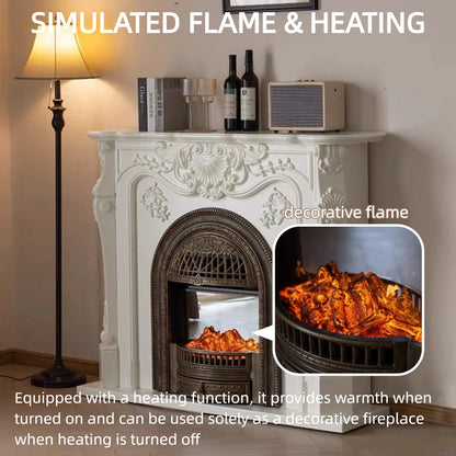 Aihm-Lon Electric Fireplace with Real Flame Insert and White Carving 43”-59”