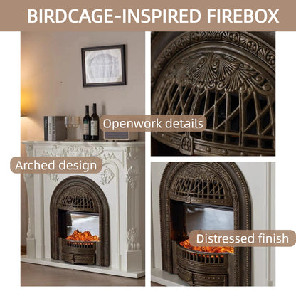 Aihm-Lon Electric Fireplace with Real Flame Insert and White Carving 43”-59”