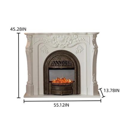 Aihm-Lon Electric Fireplace with Real Flame Insert and White Carving 43”-59”