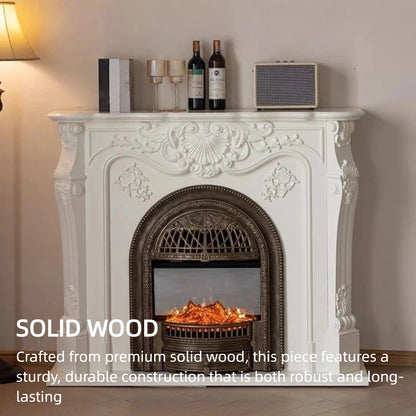 Aihm-Lon Electric Fireplace with Real Flame Insert and White Carving 43”-59”