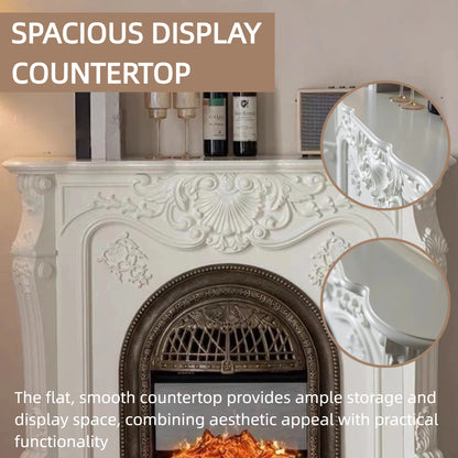 Aihm-Lon Electric Fireplace with Real Flame Insert and White Carving 43”-59”