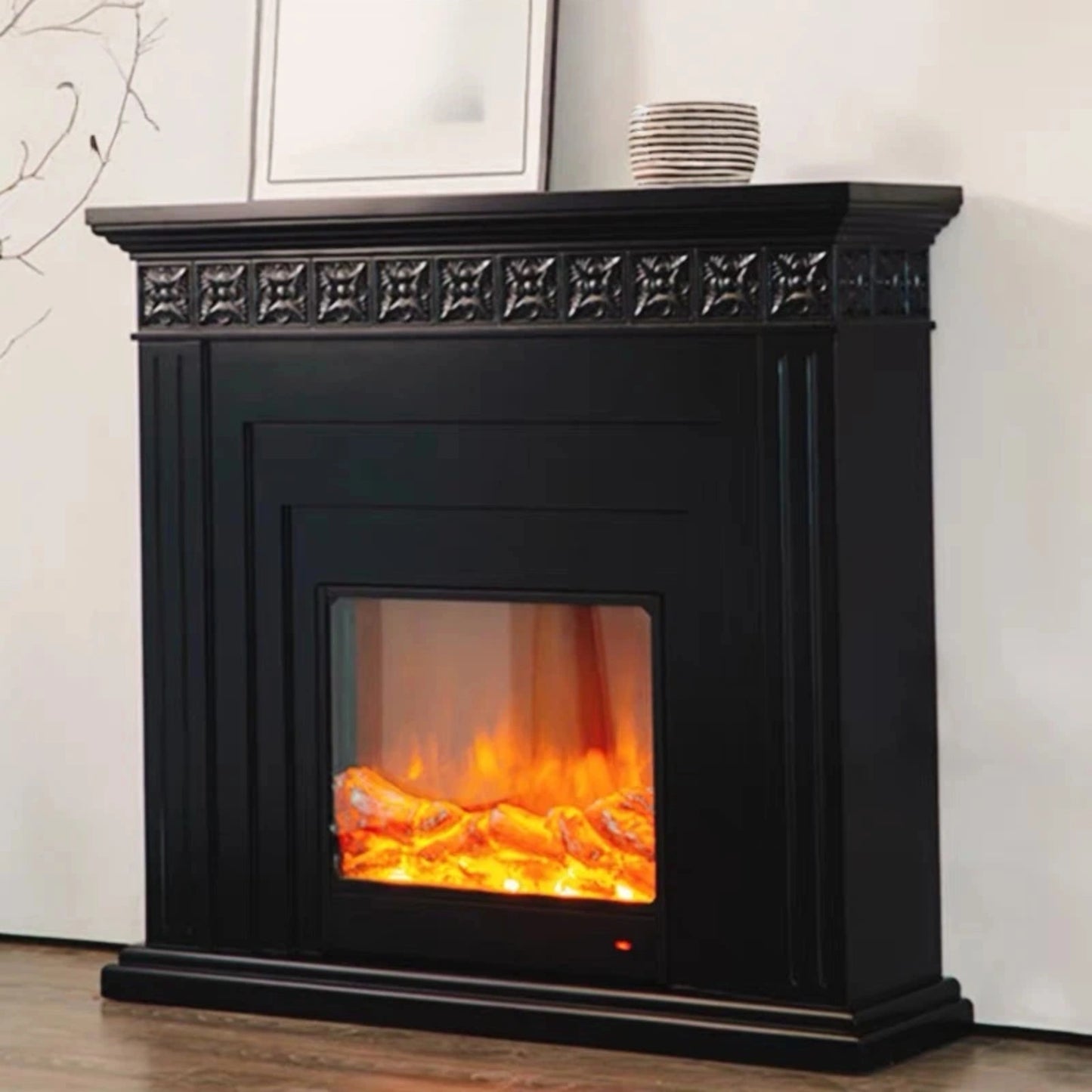 Aihm-Lon Exquisite Electric Fireplace Includes Black Carved & Layered Lines 47”