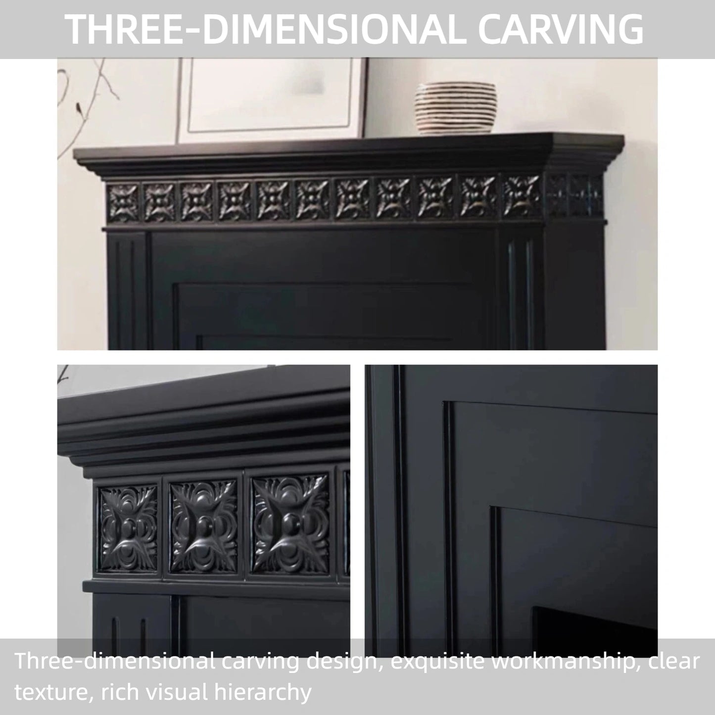 Aihm-Lon Exquisite Electric Fireplace Includes Black Carved & Layered Lines 47”