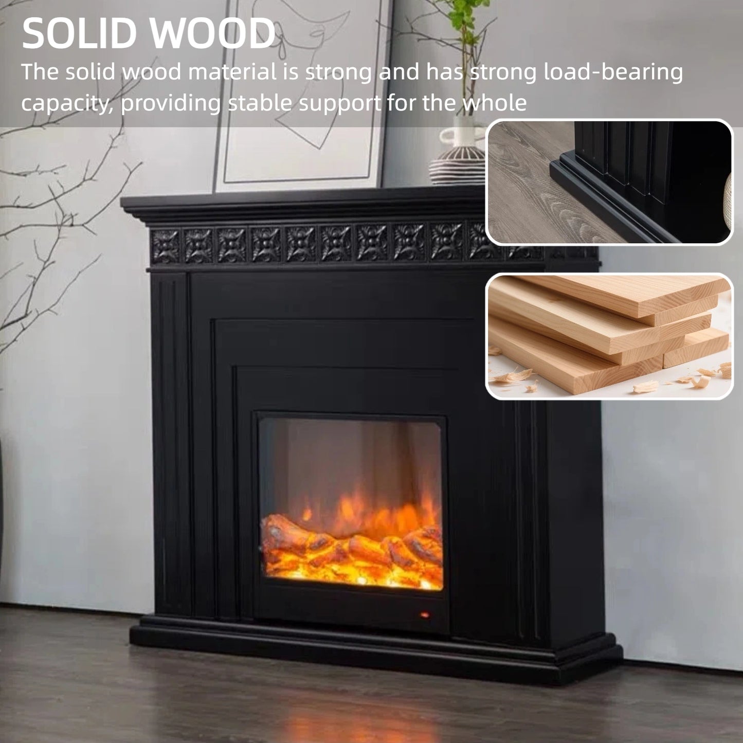 Aihm-Lon Exquisite Electric Fireplace Includes Black Carved & Layered Lines 47”