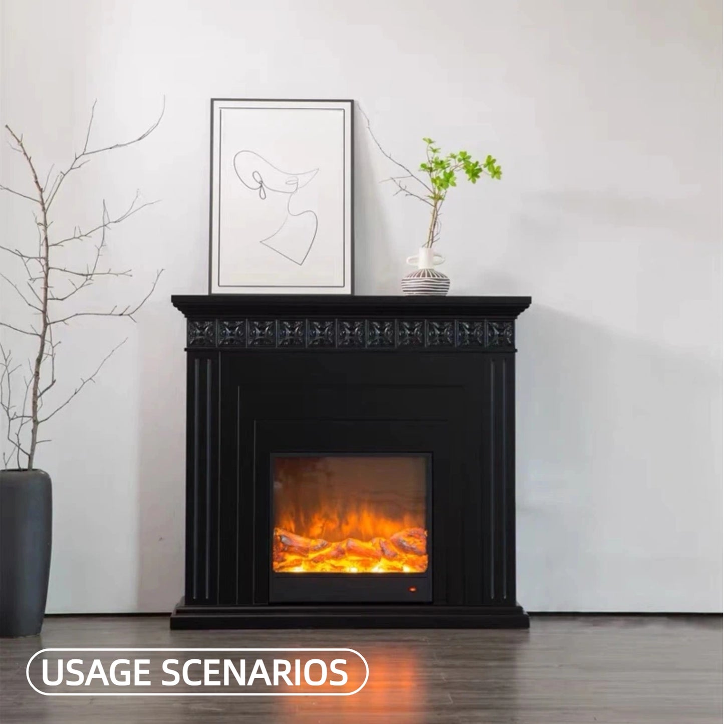 Aihm-Lon Exquisite Electric Fireplace Includes Black Carved & Layered Lines 47”