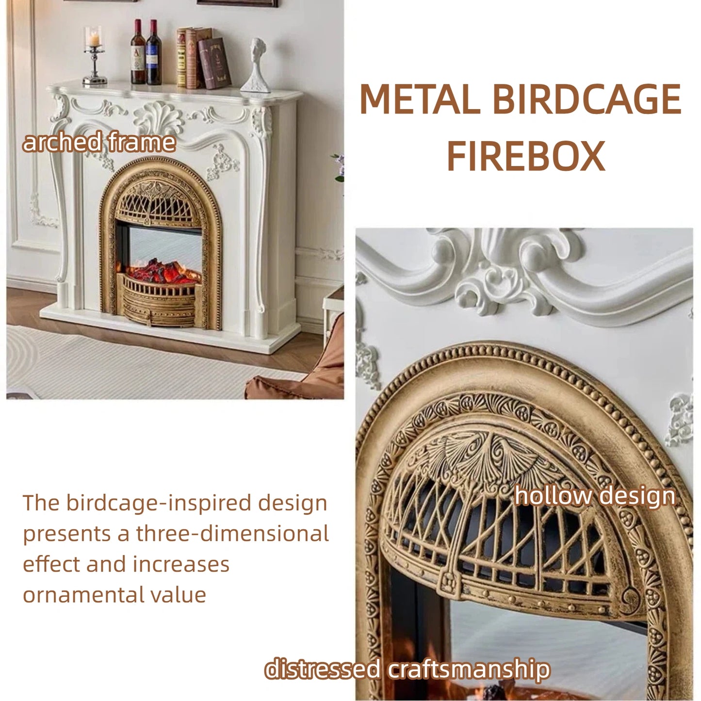 Aihm-Lon Freestanding Electric Fireplace Includes Metal Birdcage & 3D Relief 47” - 55”
