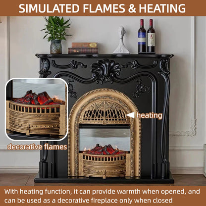 Aihm-Lon Black Electric Fireplace Solid Wood Cabinet with Faux Flame Insert 47” - 55”