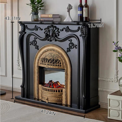 Aihm-Lon Black Electric Fireplace Solid Wood Cabinet with Faux Flame Insert 47” - 55”