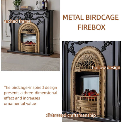 Aihm-Lon Black Electric Fireplace Solid Wood Cabinet with Faux Flame Insert 47” - 55”