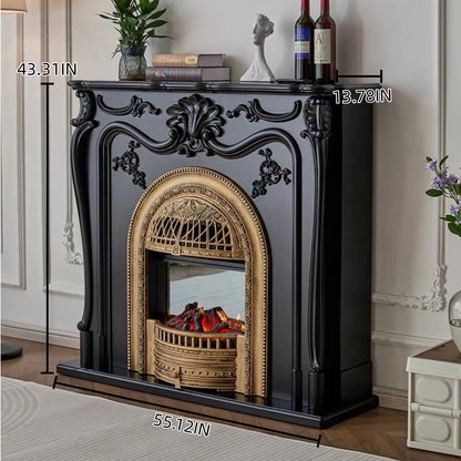 Aihm-Lon Black Electric Fireplace Solid Wood Cabinet with Faux Flame Insert 47” - 55”