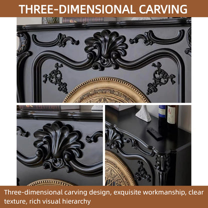 Aihm-Lon Black Electric Fireplace Solid Wood Cabinet with Faux Flame Insert 47” - 55”