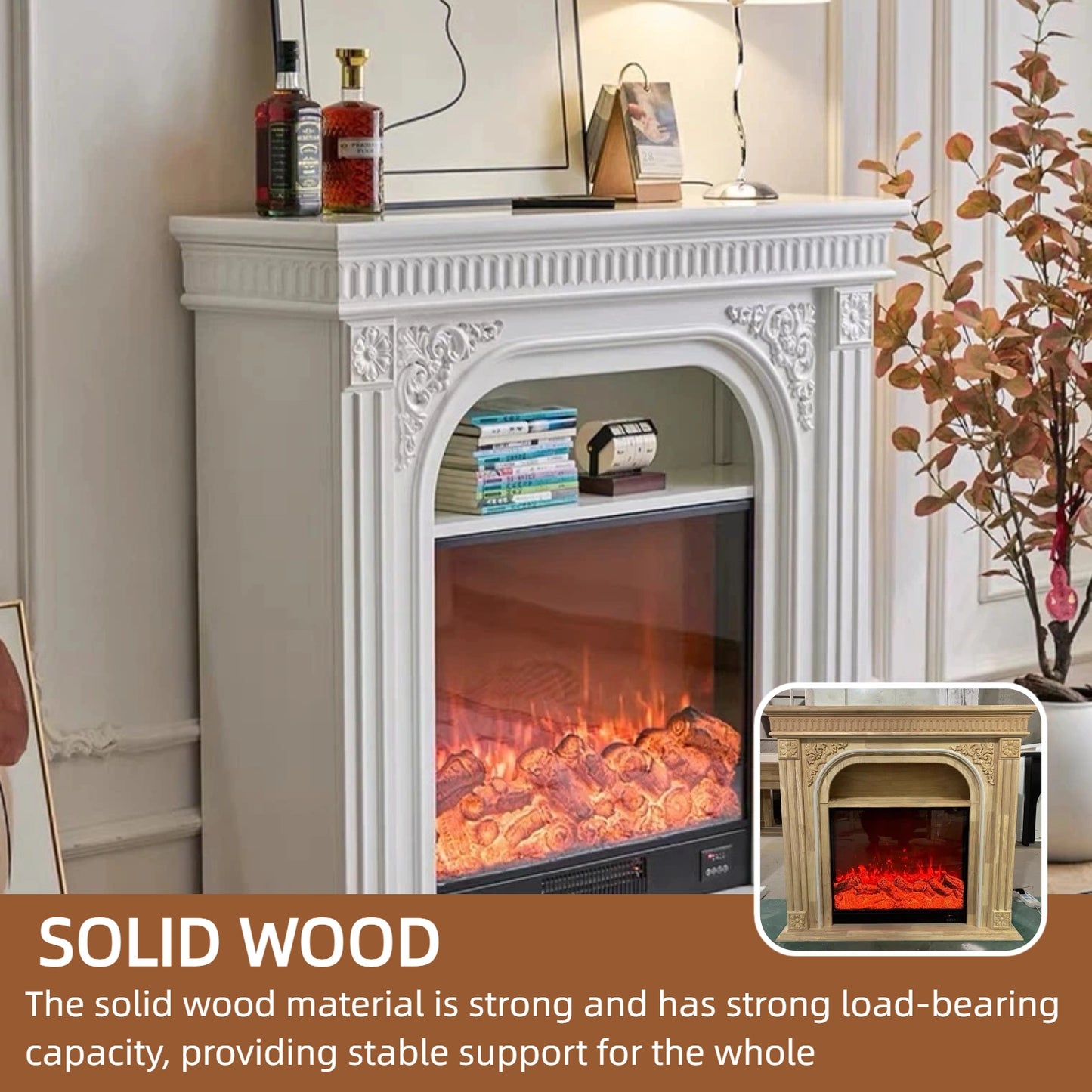 Aihm-Lon Electric Fireplace Includes Arched Frames & 3D Carved 39”-59”