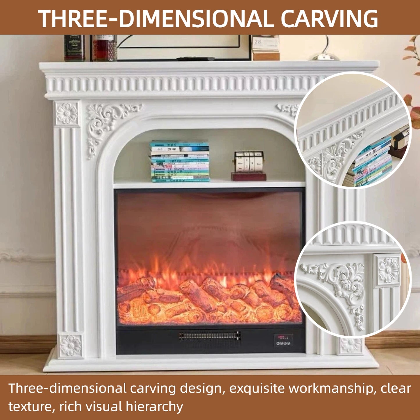Aihm-Lon Electric Fireplace Includes Arched Frames & 3D Carved 39”-59”