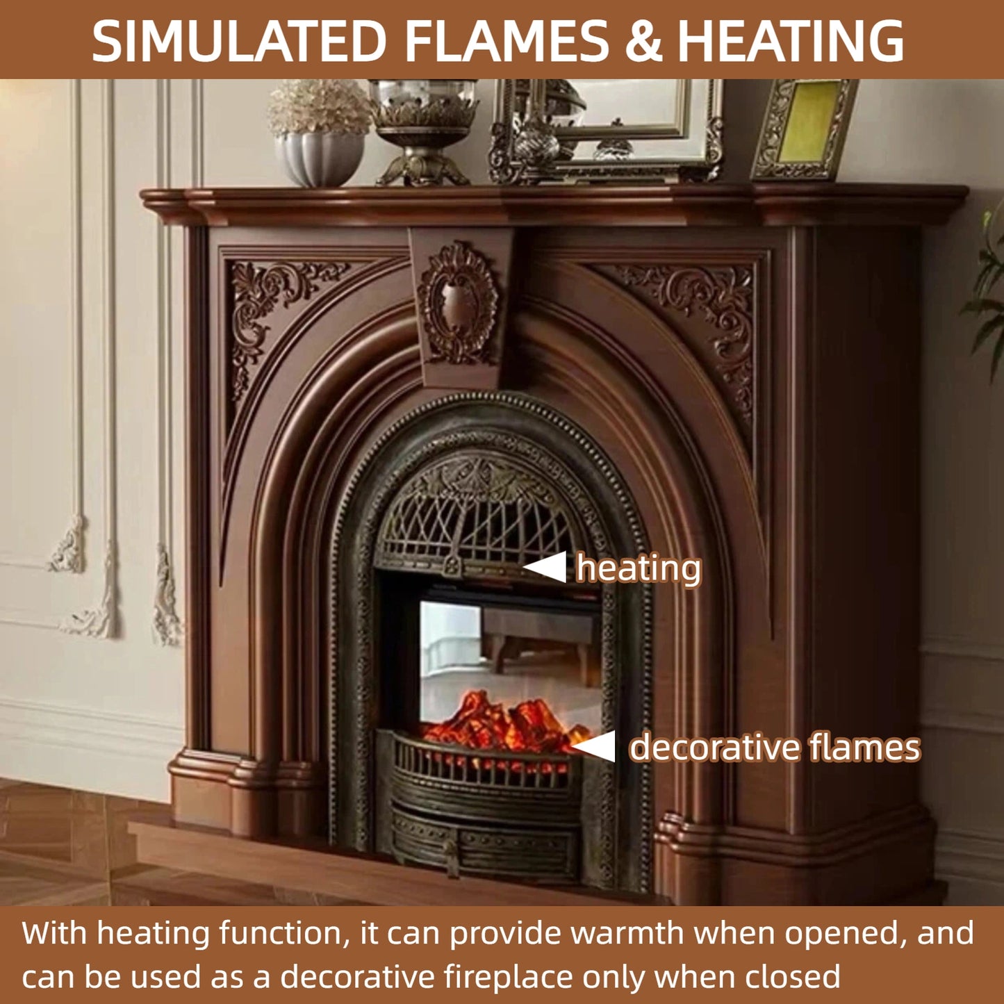 Aihm-Lon Brown Electric Fireplace Includes Arched Birdcage 47”