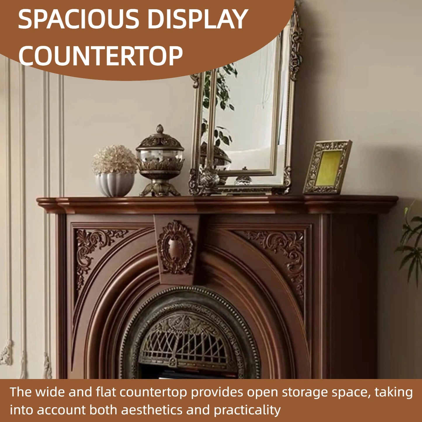 Aihm-Lon Brown Electric Fireplace Includes Arched Birdcage 47”