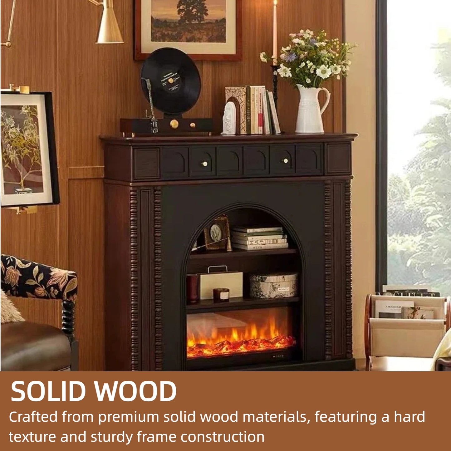 Aihm-Lon Electric Fireplace with Open Shelf & Brown Storage Drawer 47”