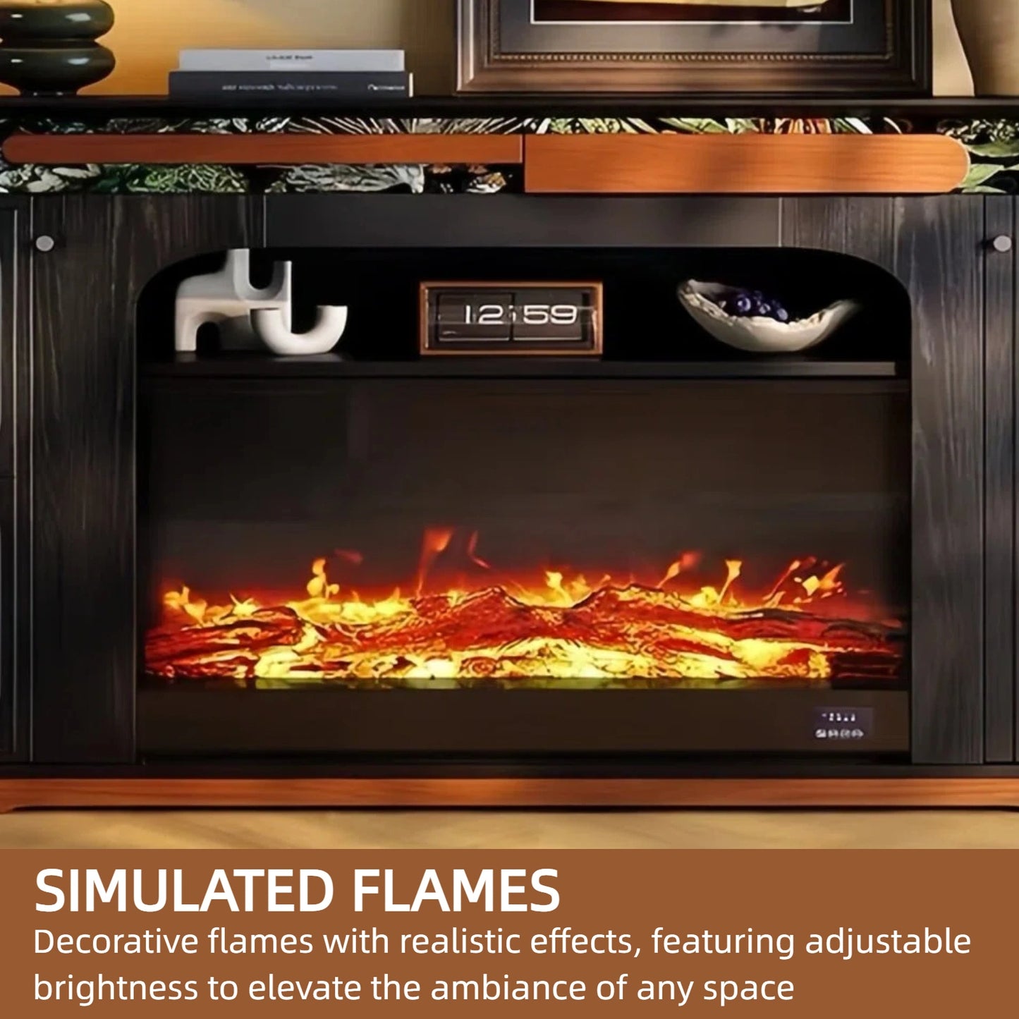 Aihm-Lon Vintage Electric Fireplace with Black Open Shelf 71”