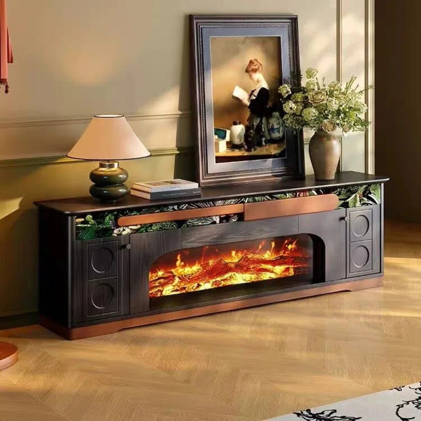 Aihm-Lon Electric Fireplace Includes Decorative Real Flame Insert 59”-71”