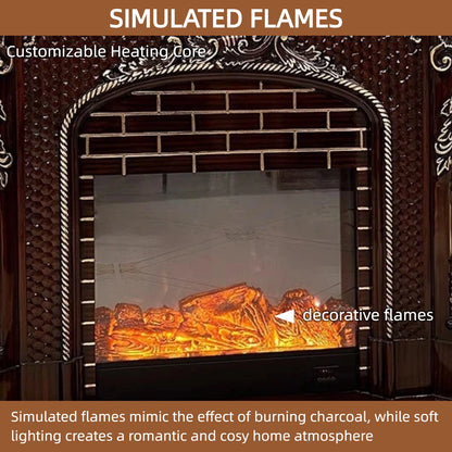 Aihm-Lon Vintage Electric Fireplace Includes 3D Carvings & Hexagonal Textures 59”