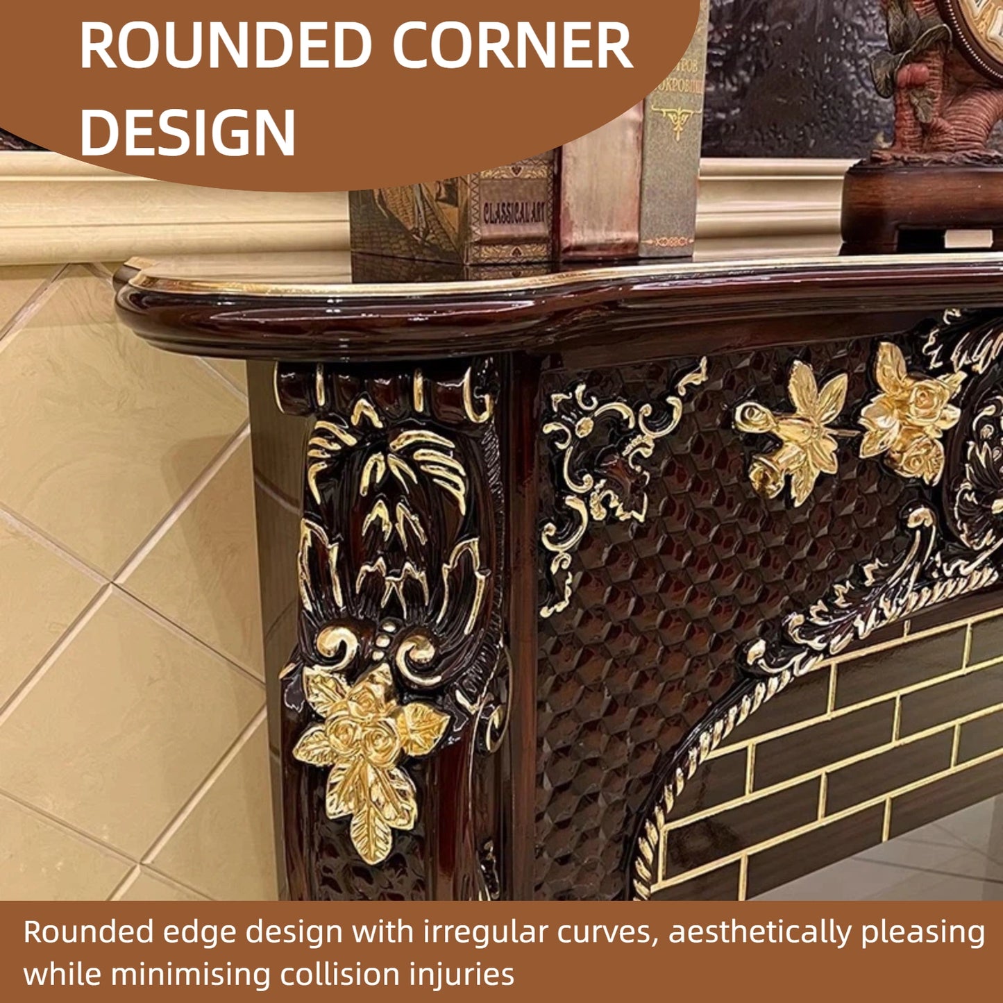 Aihm-Lon Vintage Electric Fireplace Includes 3D Carvings & Hexagonal Textures 59”