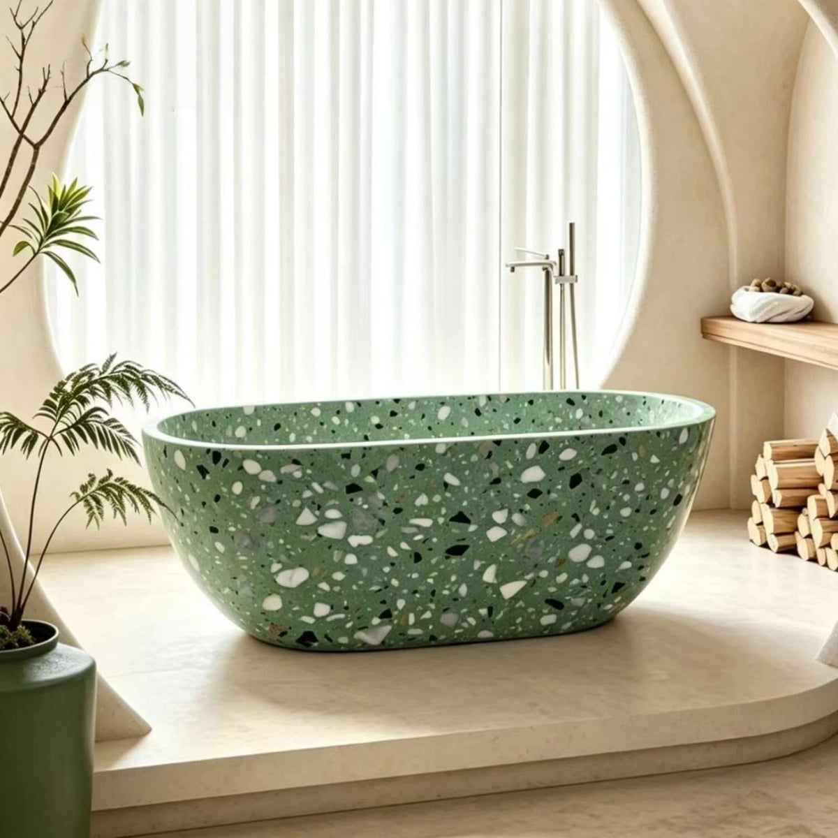 Aihm-Lon Freestanding Bathtubs - Bathtub with Green Oval Design