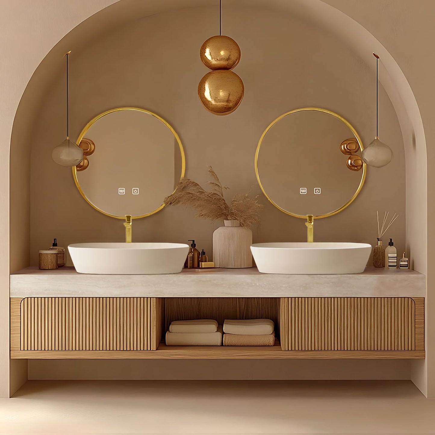 68"Floating Bathroom Vanity with Double Sinks Includes Irregular Mirrors