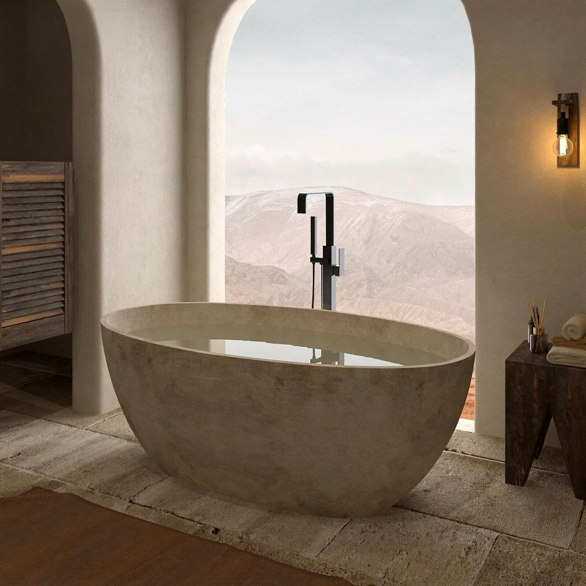 Aihm-Lon Freestanding Bathtubs - Modern Bathtub with Natural Beige Finish