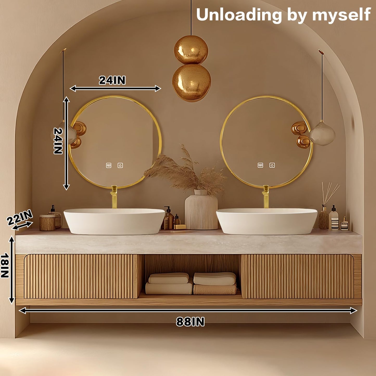 68"Floating Bathroom Vanity with Double Sinks Includes Irregular Mirrors