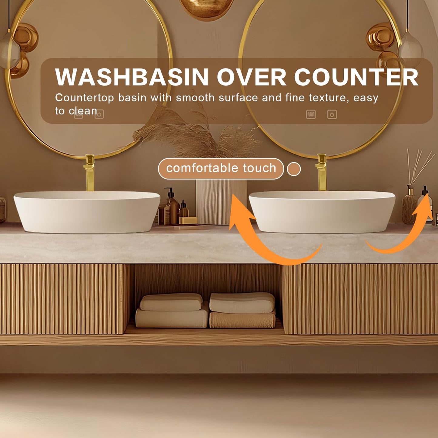 68"Floating Bathroom Vanity with Double Sinks Includes Irregular Mirrors