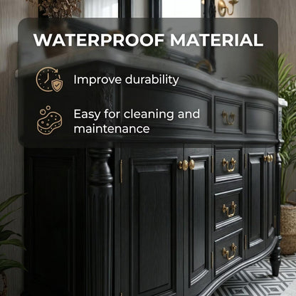 72"-96"Large Black Bathroom Vanity with Carved Ornate Design