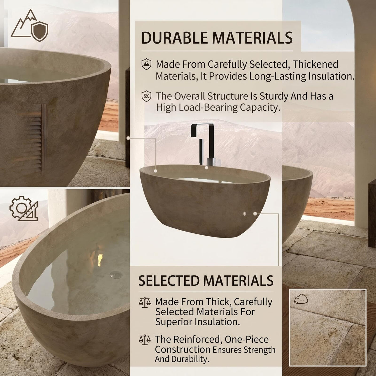 Aihm-Lon Freestanding Bathtubs - Modern Bathtub with Natural Beige Finish