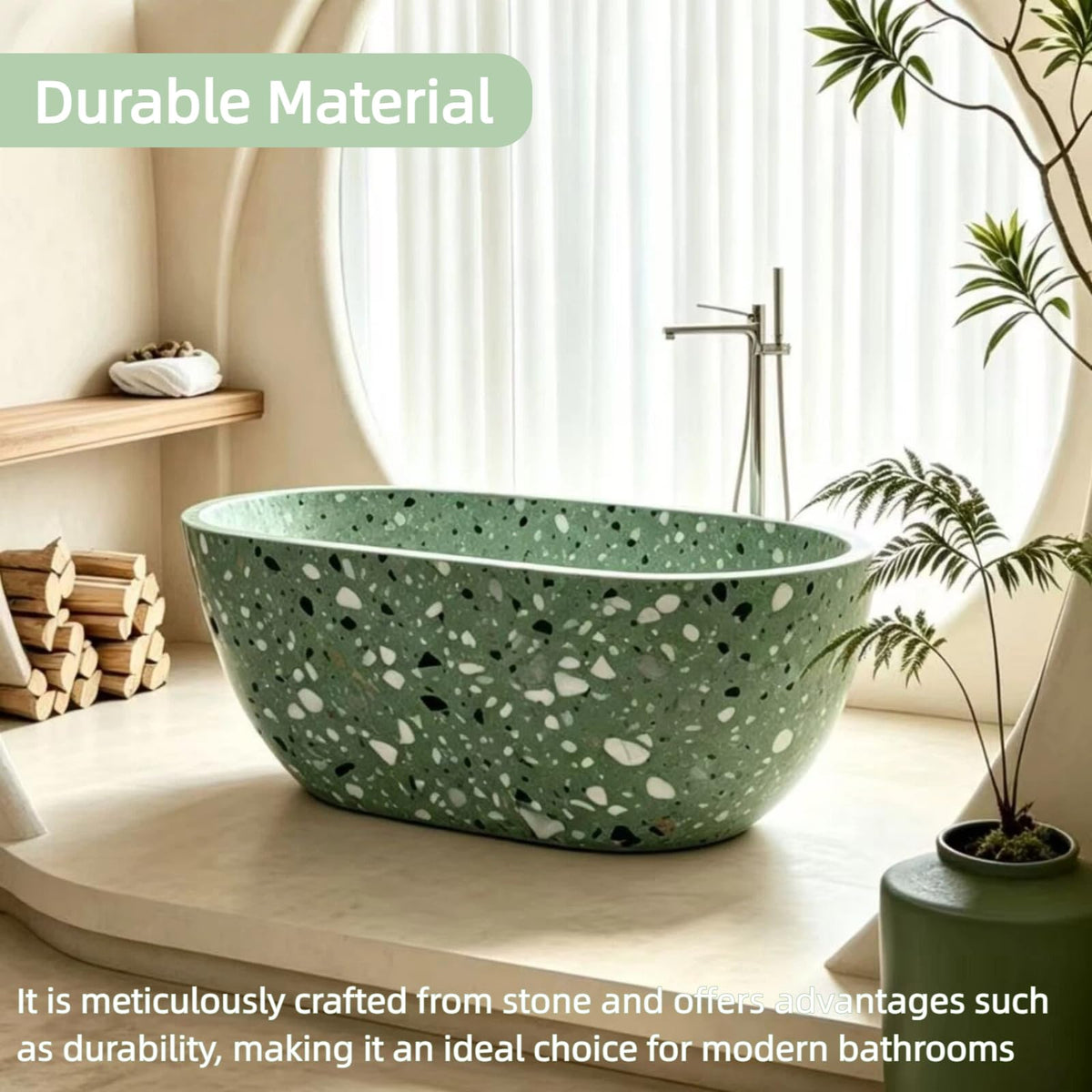 Aihm-Lon Freestanding Bathtubs - Bathtub with Green Oval Design