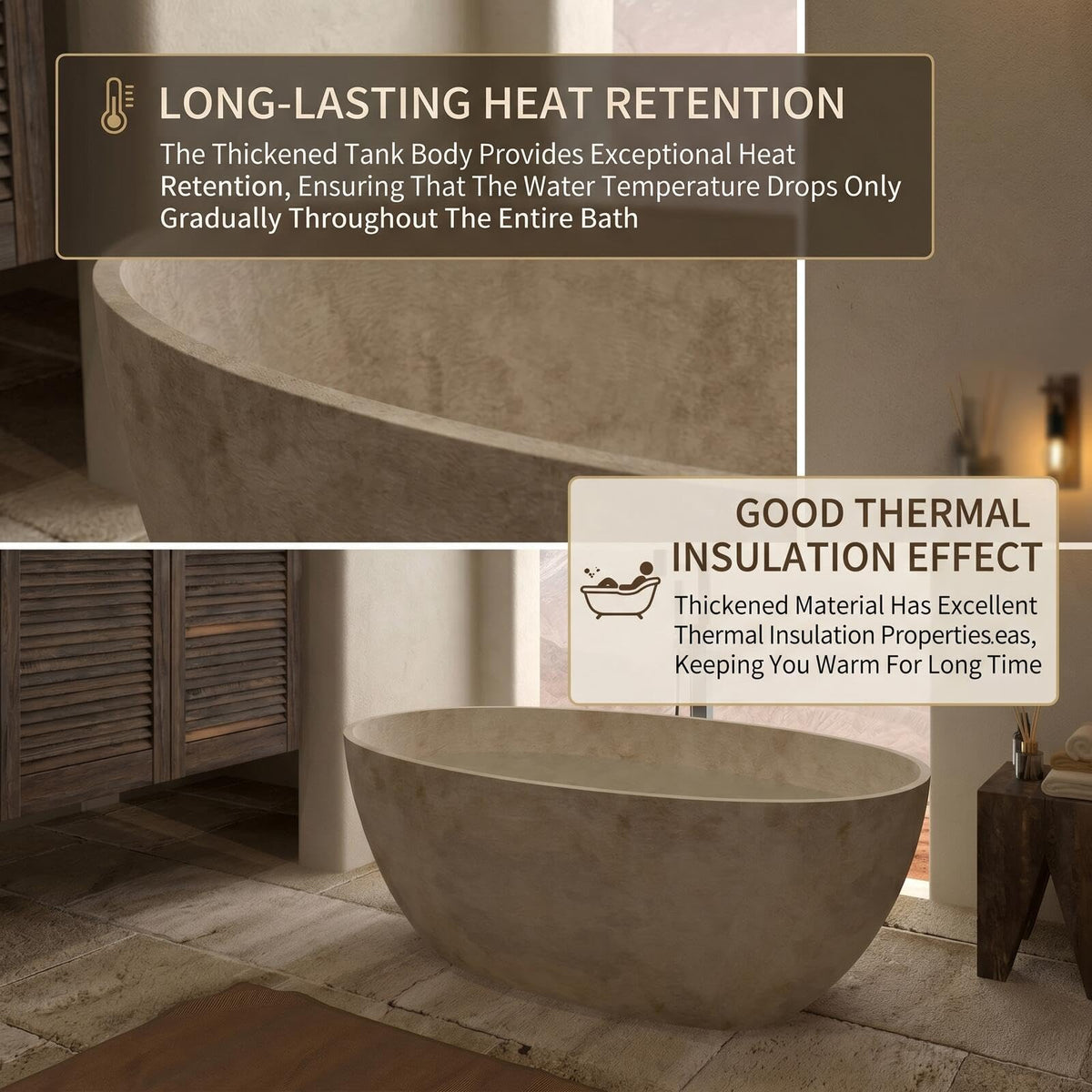 Aihm-Lon Freestanding Bathtubs - Modern Bathtub with Natural Beige Finish