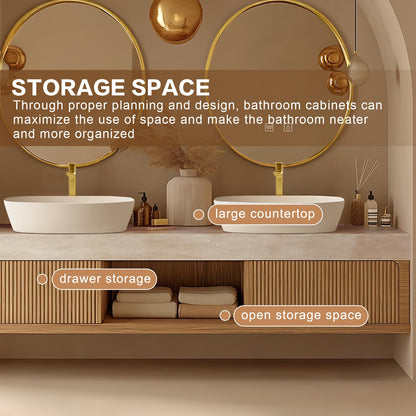 68"Floating Bathroom Vanity with Double Sinks Includes Irregular Mirrors
