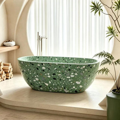 Aihm-Lon Freestanding Bathtubs - Bathtub with Green Oval Design