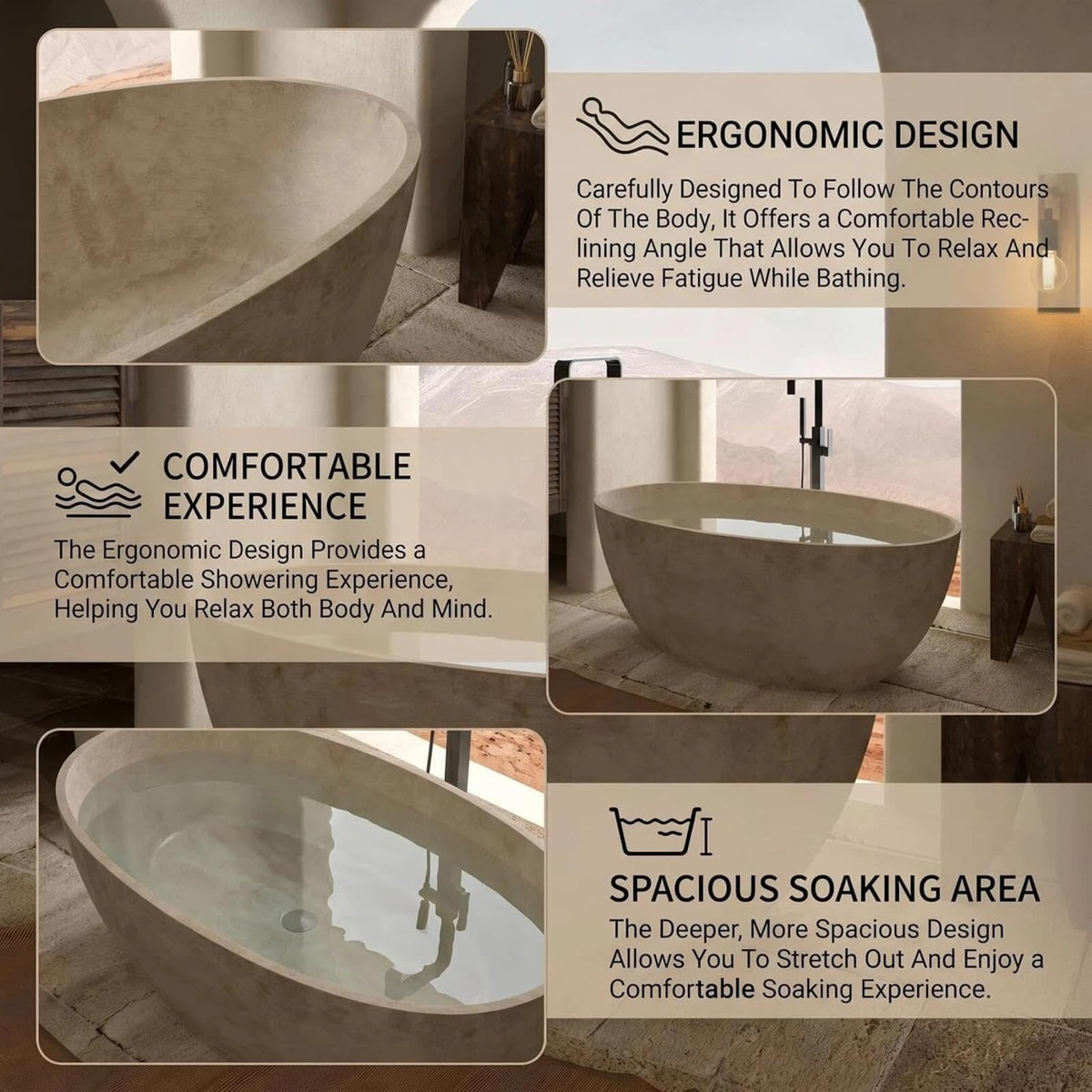 Aihm-Lon Freestanding Bathtubs - Modern Bathtub with Natural Beige Finish