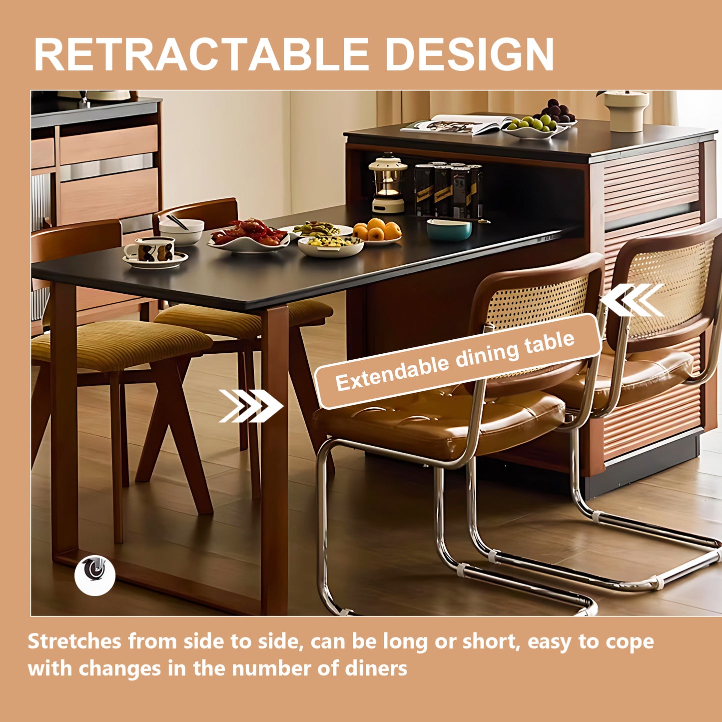 Aihm-Lon Brown Kitchen Island with Extendable Dinning Table 66.92"