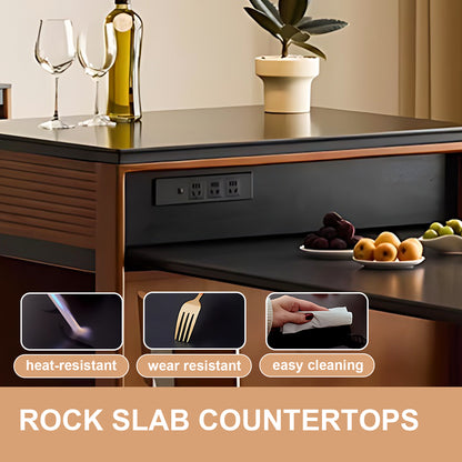 Aihm-Lon Brown Kitchen Island with Extendable Dinning Table 66.92"