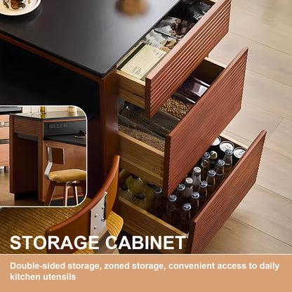 Aihm-Lon Brown Kitchen Island with Extendable Dinning Table 66.92"