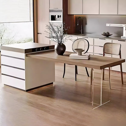 Aihm-Lon Modern Solid Wood Kitchen Island with Extendable Table  94.48"-102.36"