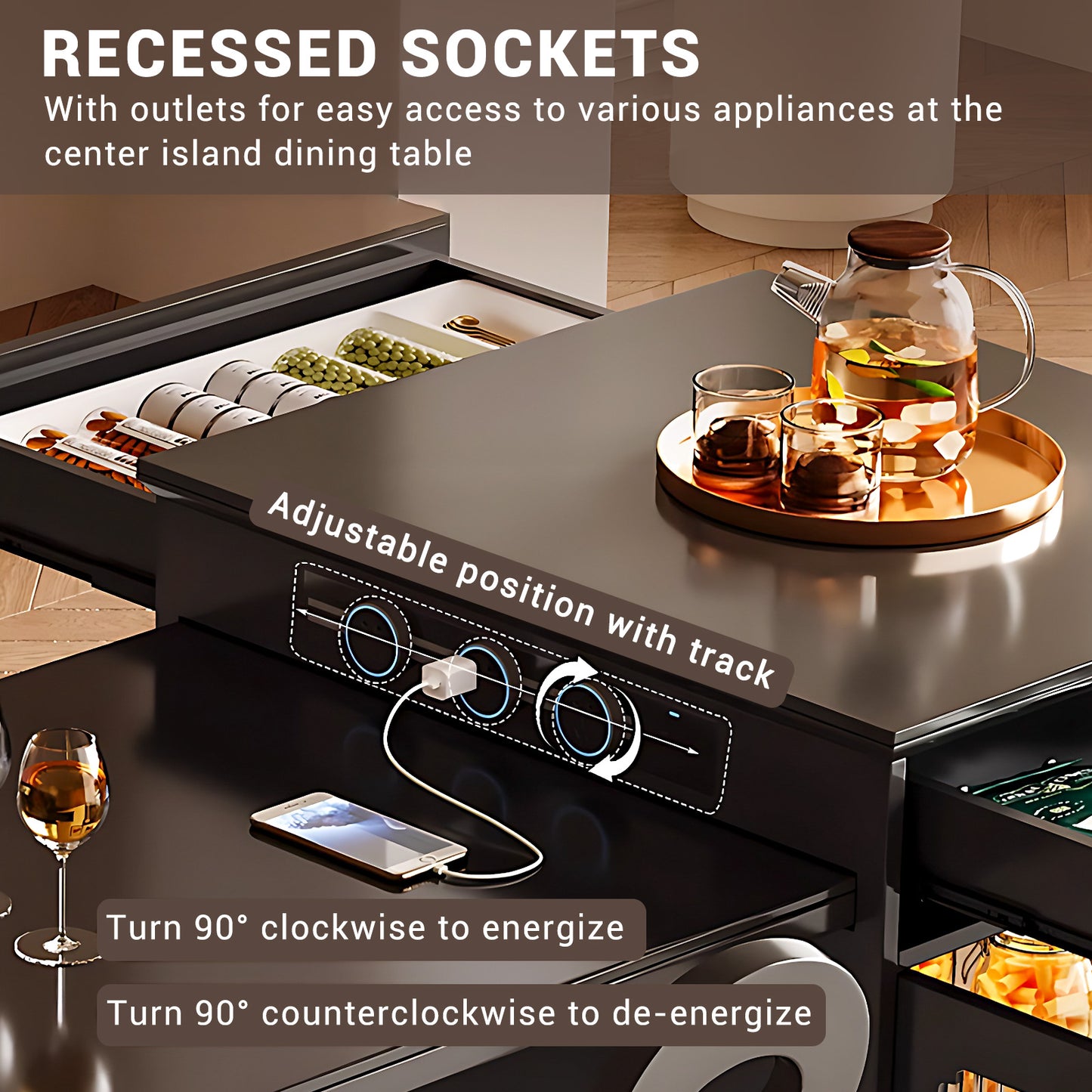 Aihm-Lon Sturdy Extendable Kitchen Island Dining Table 88.58"-96.45"