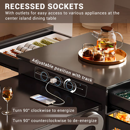 Aihm-Lon Sturdy Extendable Kitchen Island Dining Table 88.58"-96.45"