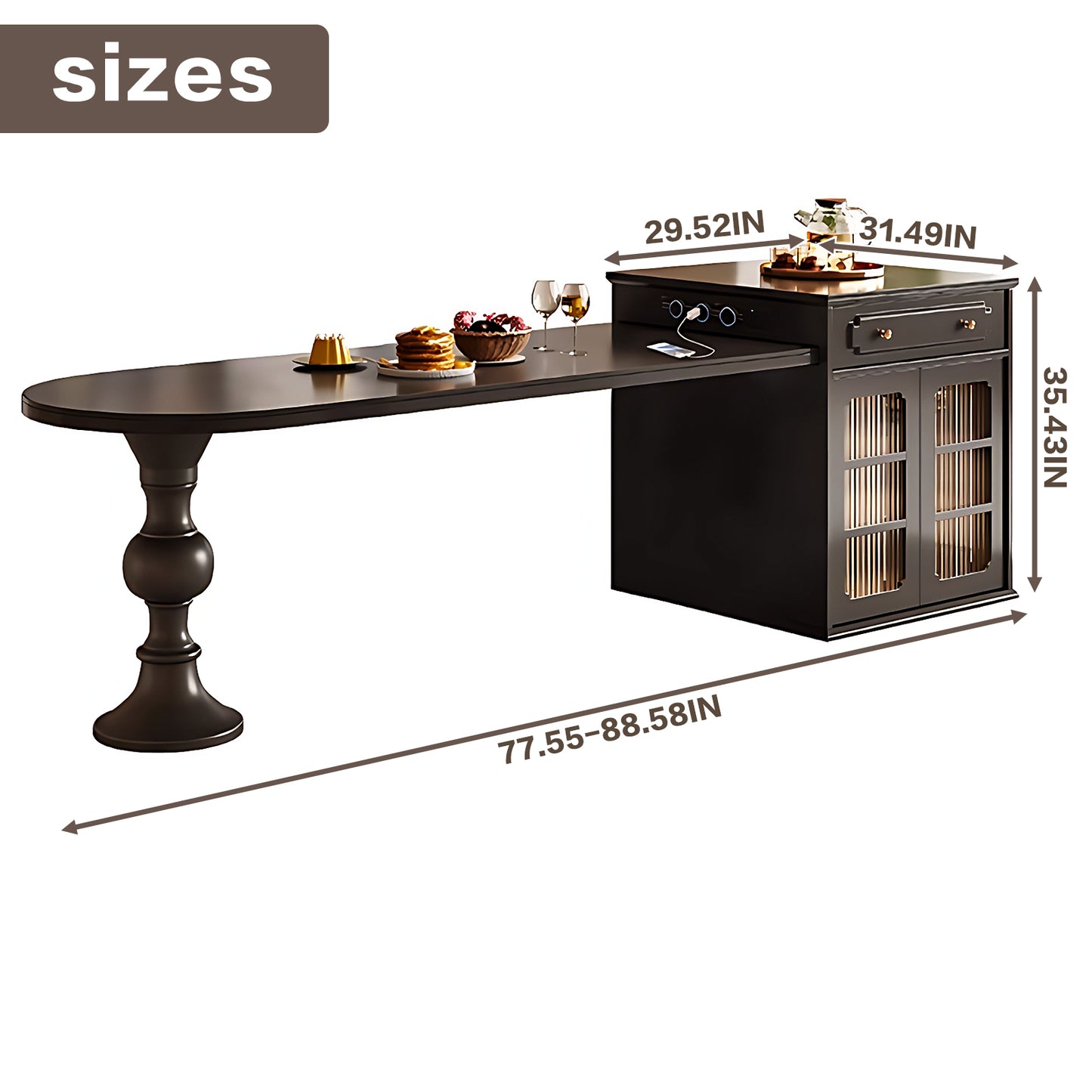 Aihm-Lon Sturdy Extendable Kitchen Island Dining Table 88.58"-96.45"