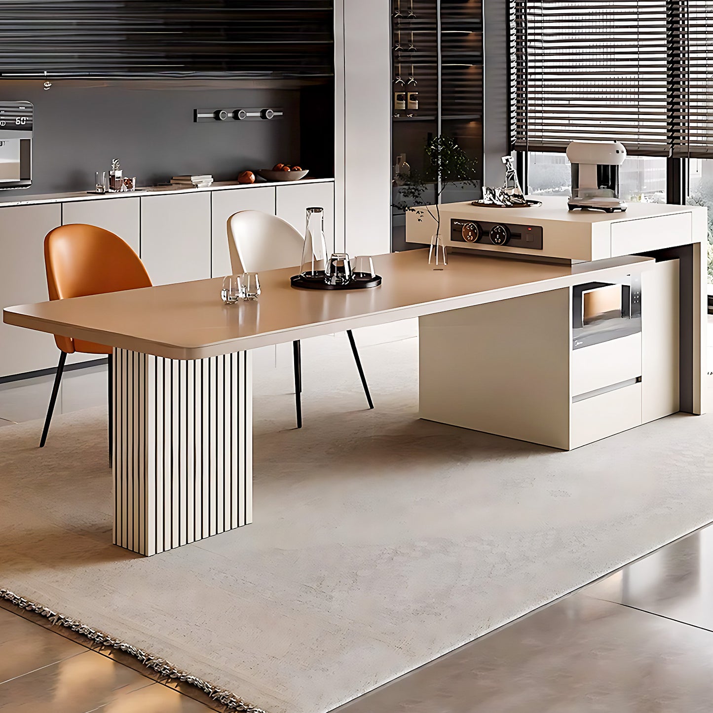 Aihm-Lon Kitchen Island with Extendable Table Pull-Out Open Storage 106.29"