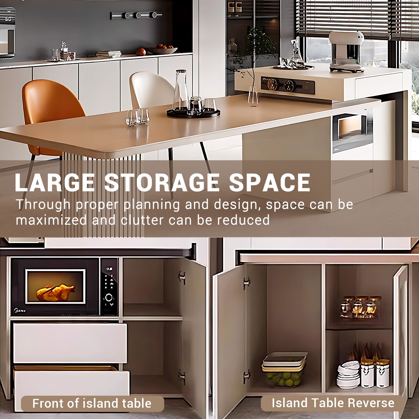 Aihm-Lon Kitchen Island with Extendable Table Pull-Out Open Storage 106.29"