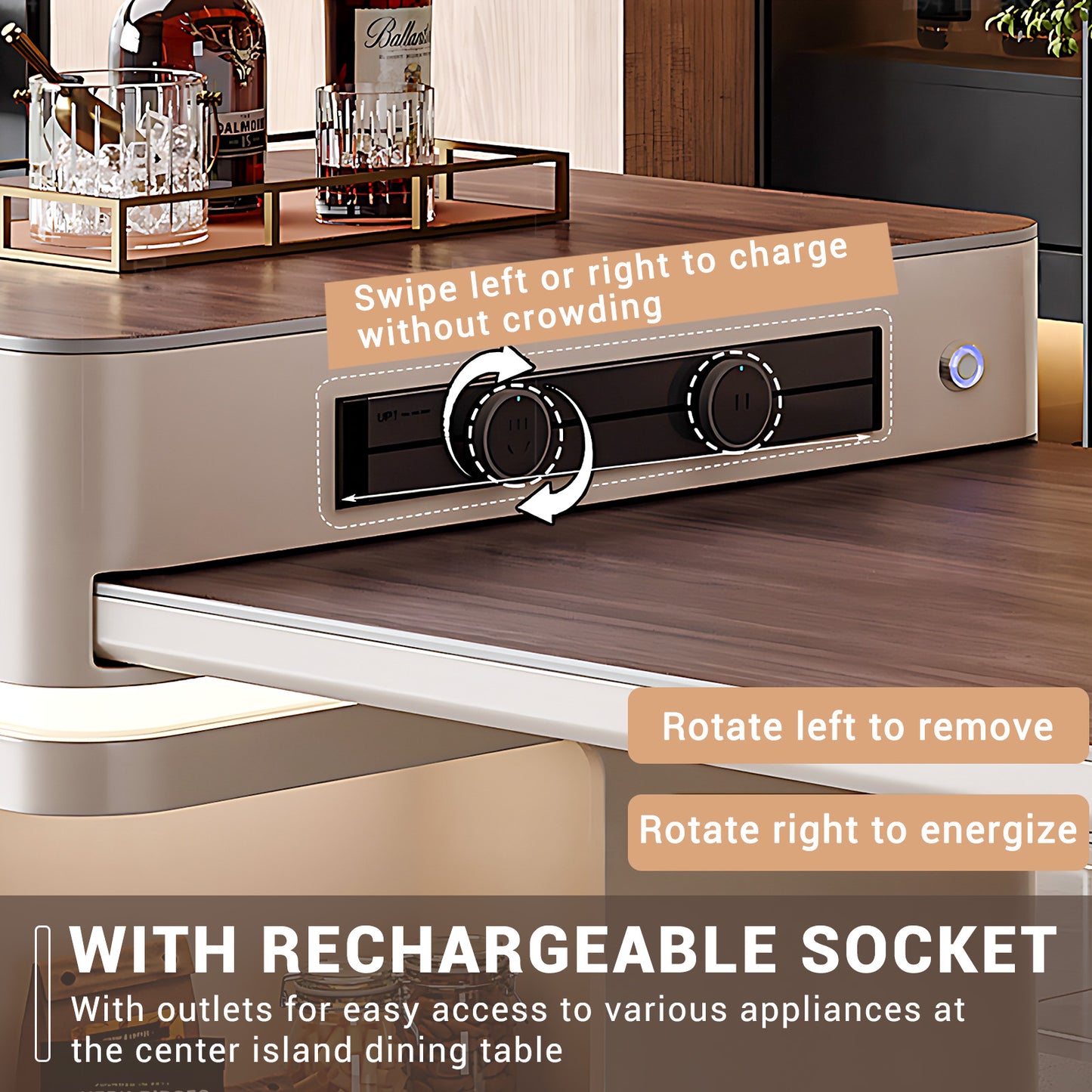 Aihm-Lon Kitchen Island with Extendable Table Open Cabinet 96.45"