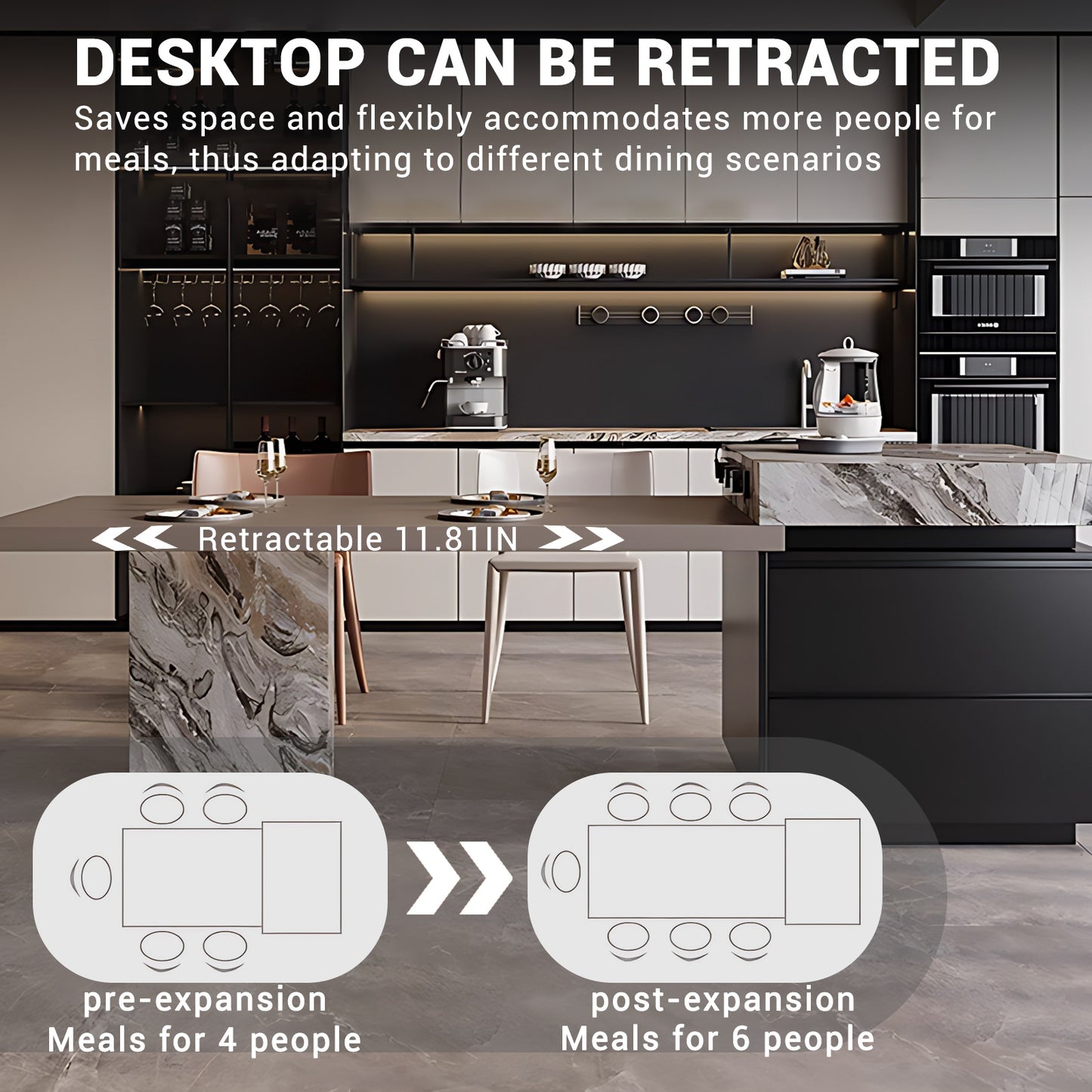 Aihm-Lon Large Kitchen Island with Extendable Dinning Table 85.03"-100.78"