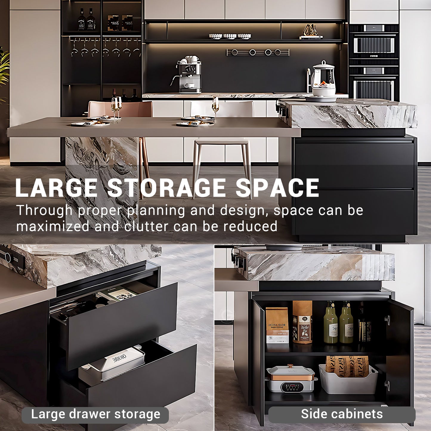 Aihm-Lon Large Kitchen Island with Extendable Dinning Table 85.03"-100.78"